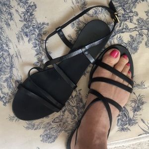 J Crew size 9 black flat sandals